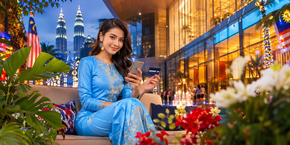 Pengguna wanita berbaju kurung di Kuala Lumpur membuat deposit selamat di platform 85000